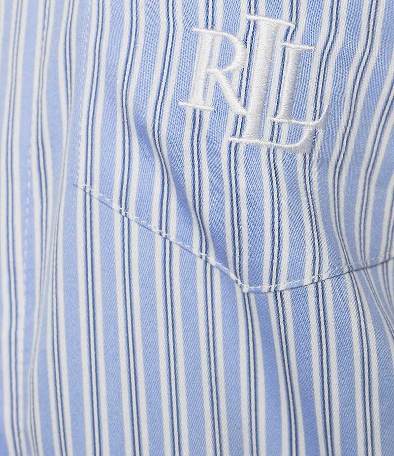 Lauren Ralph Lauren Long Sleeve Notch Collar Woven Striped Pajama Set