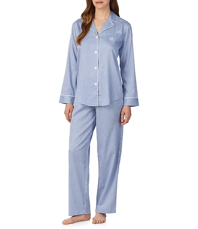 Lauren Ralph Lauren Long Sleeve Notch Collar Woven Striped Pajama Set