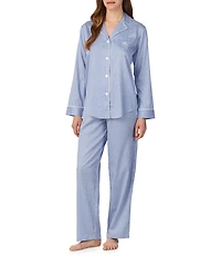 Lauren Ralph Lauren Long Sleeve Notch Collar Woven Striped Pajama Set