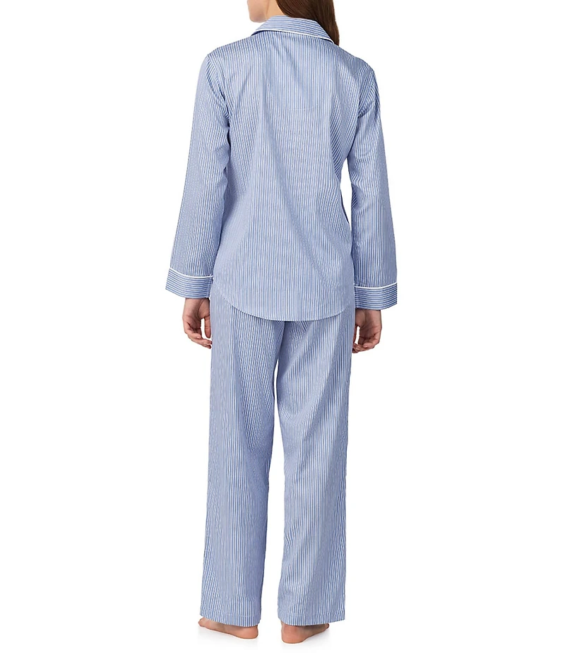 Lauren Ralph Lauren Long Sleeve Notch Collar Woven Striped Pajama Set