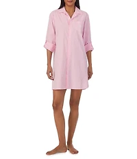 Lauren Ralph Lauren Long Sleeve Roll Tab Woven Button-Front Striped Nightshirt