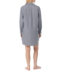 Lauren Ralph Lauren Long Sleeve Roll Tab Woven Button-Front Striped Nightshirt