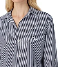 Lauren Ralph Lauren Long Sleeve Roll Tab Woven Button-Front Striped Nightshirt