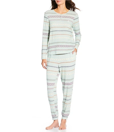 Lauren Ralph Lauren Long Sleeve Scoop Keyhole Neck Fair Isle Print Cloud Knit Pajama Set