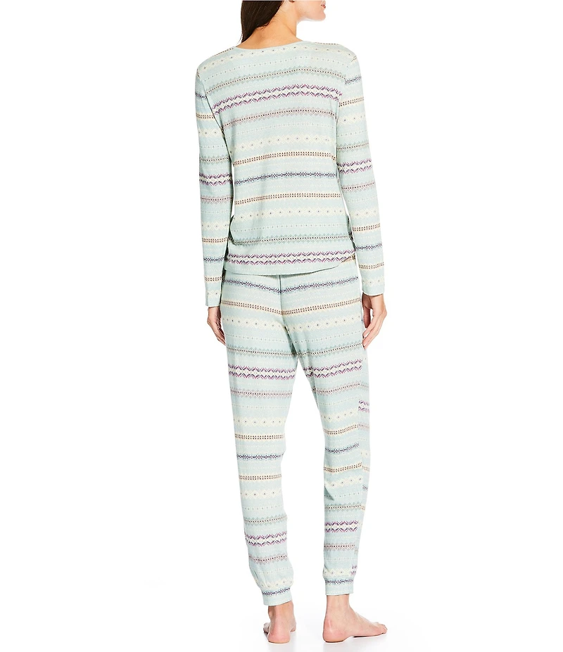 Lauren Ralph Lauren Long Sleeve Scoop Keyhole Neck Fair Isle Print Cloud Knit Pajama Set