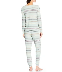 Lauren Ralph Lauren Long Sleeve Scoop Keyhole Neck Fair Isle Print Cloud Knit Pajama Set