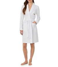 Lauren Ralph Lauren Long Sleeve Shawl Collar Interlock Knit Dog Logo Short Robe