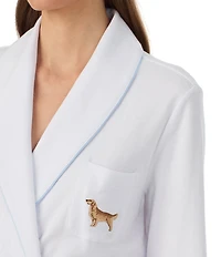 Lauren Ralph Lauren Long Sleeve Shawl Collar Interlock Knit Dog Logo Short Robe
