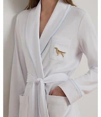 Lauren Ralph Lauren Long Sleeve Shawl Collar Interlock Knit Dog Logo Short Robe