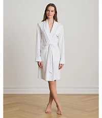 Lauren Ralph Lauren Long Sleeve Shawl Collar Interlock Knit Dog Logo Short Robe