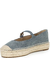 Lauren Ralph Lauren Luize Washed Denim Mary Jane Espadrille Platform Flats