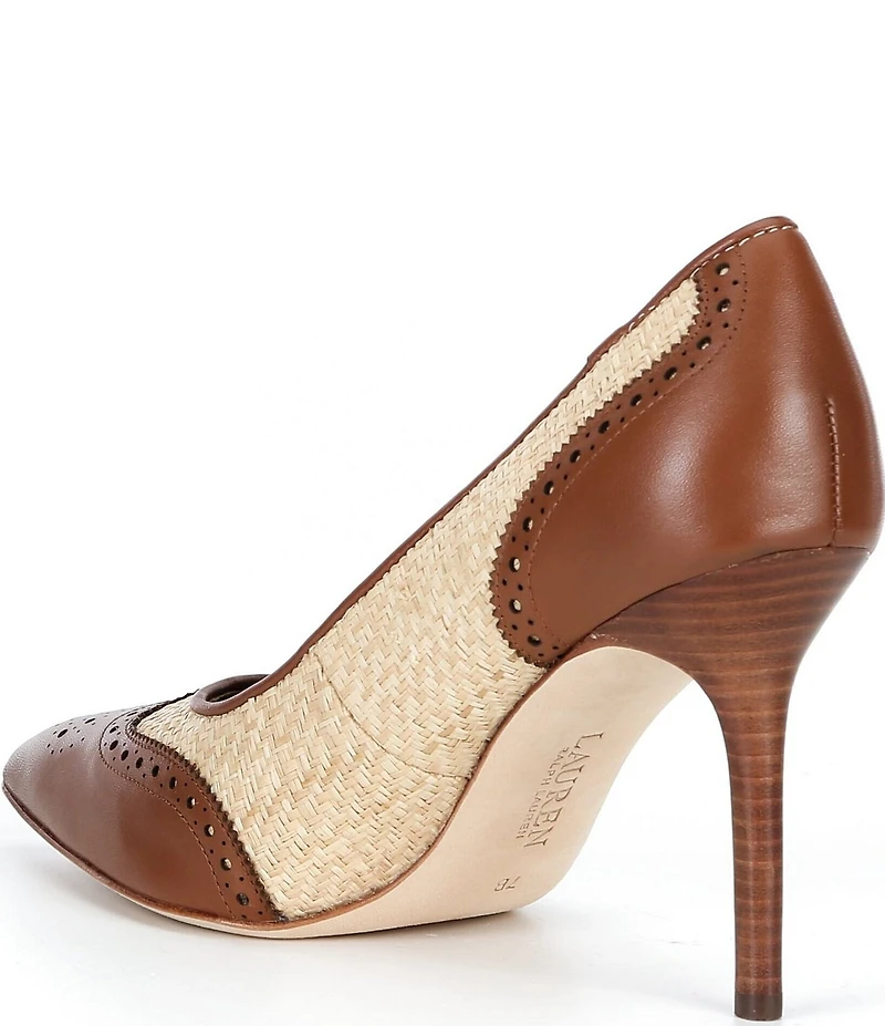Lauren Ralph Lauren Lynden Raffia And Perforated Leather Pointed Toe Pumps