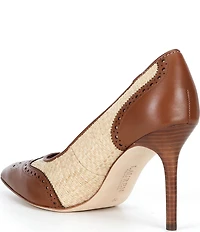 Lauren Ralph Lauren Lynden Raffia And Perforated Leather Pointed Toe Pumps