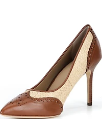 Lauren Ralph Lauren Lynden Raffia And Perforated Leather Pointed Toe Pumps
