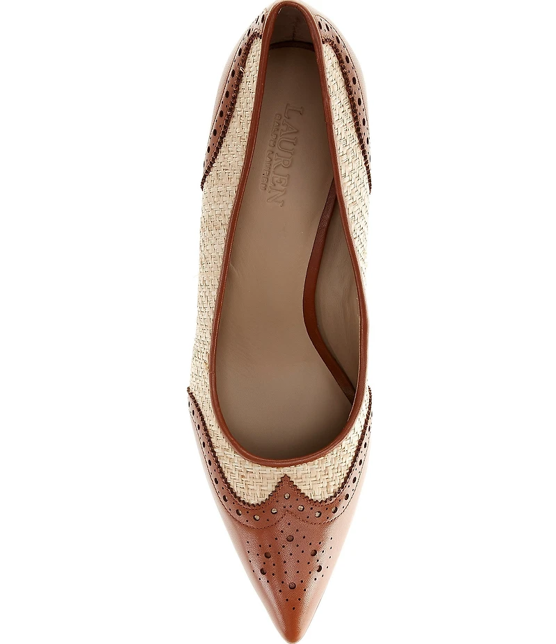 Lauren Ralph Lauren Lynden Raffia And Perforated Leather Pointed Toe Pumps