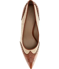 Lauren Ralph Lauren Lynden Raffia And Perforated Leather Pointed Toe Pumps