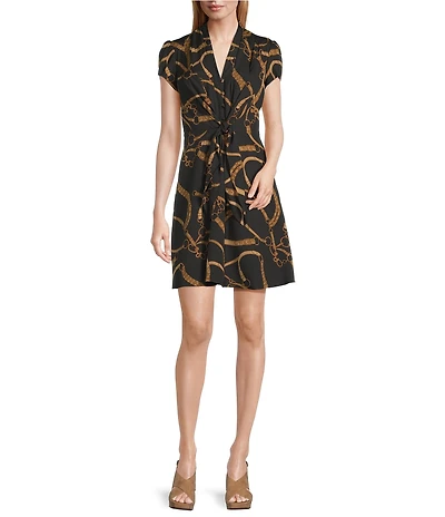 Lauren Ralph Lauren Makeda Short Sleeve Belt Print Fit And Flare Dress