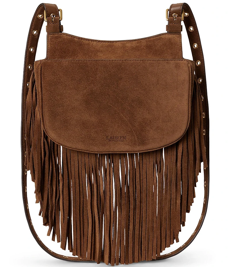 Lauren Ralph Lauren Marcy Fringe Trim Medium Crossbody Bag