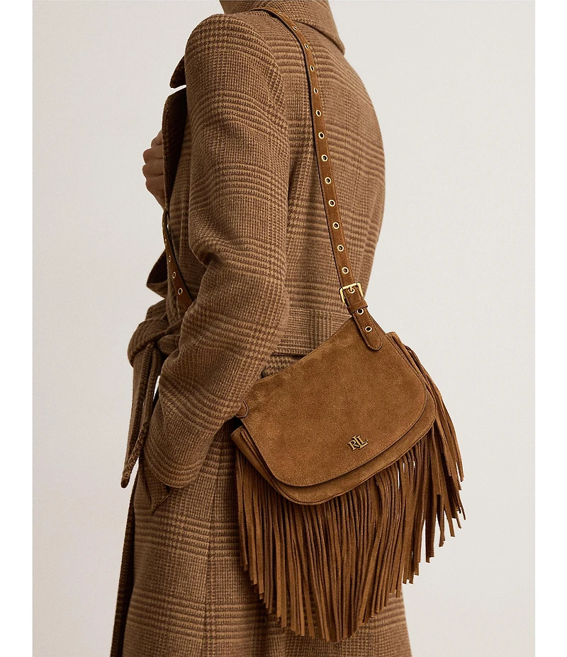 Lauren Ralph Lauren Marcy Fringe Trim Medium Crossbody Bag