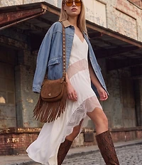 Lauren Ralph Lauren Marcy Fringe Trim Medium Crossbody Bag
