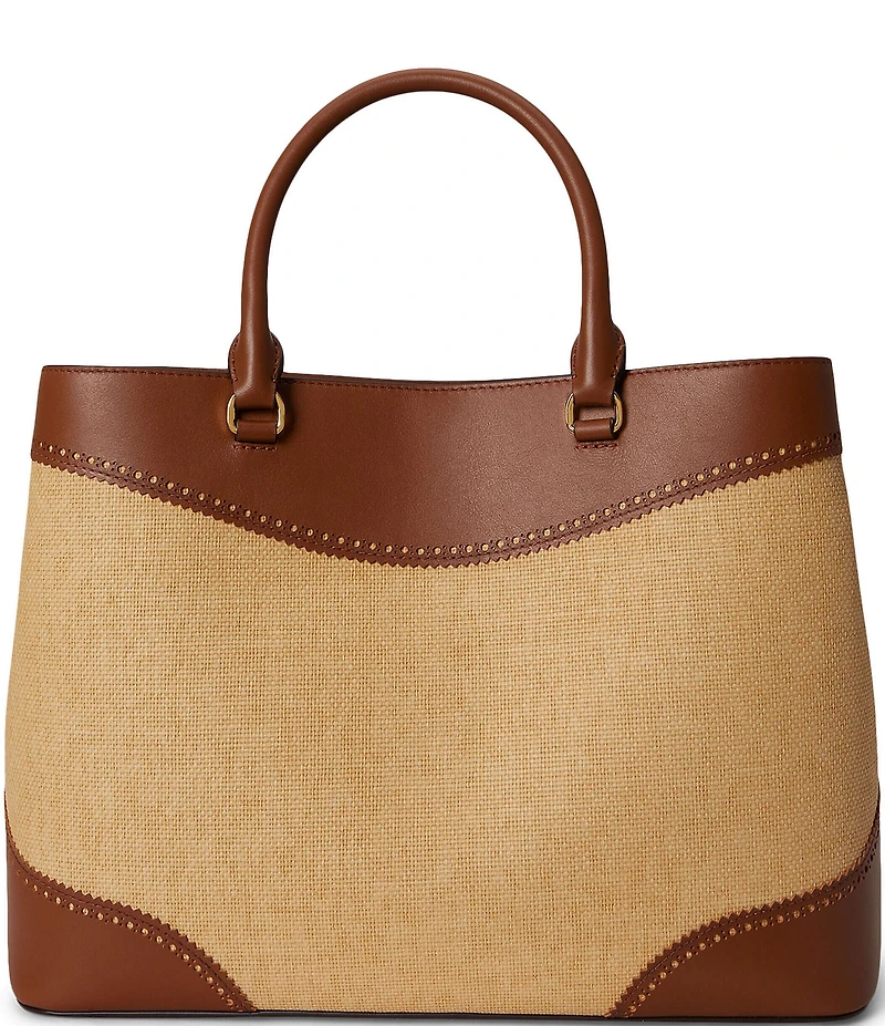 Lauren Ralph Lauren Marcy Large Straw Leather Satchel Bag