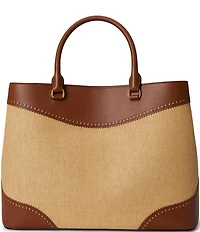 Lauren Ralph Lauren Marcy Large Straw Leather Satchel Bag