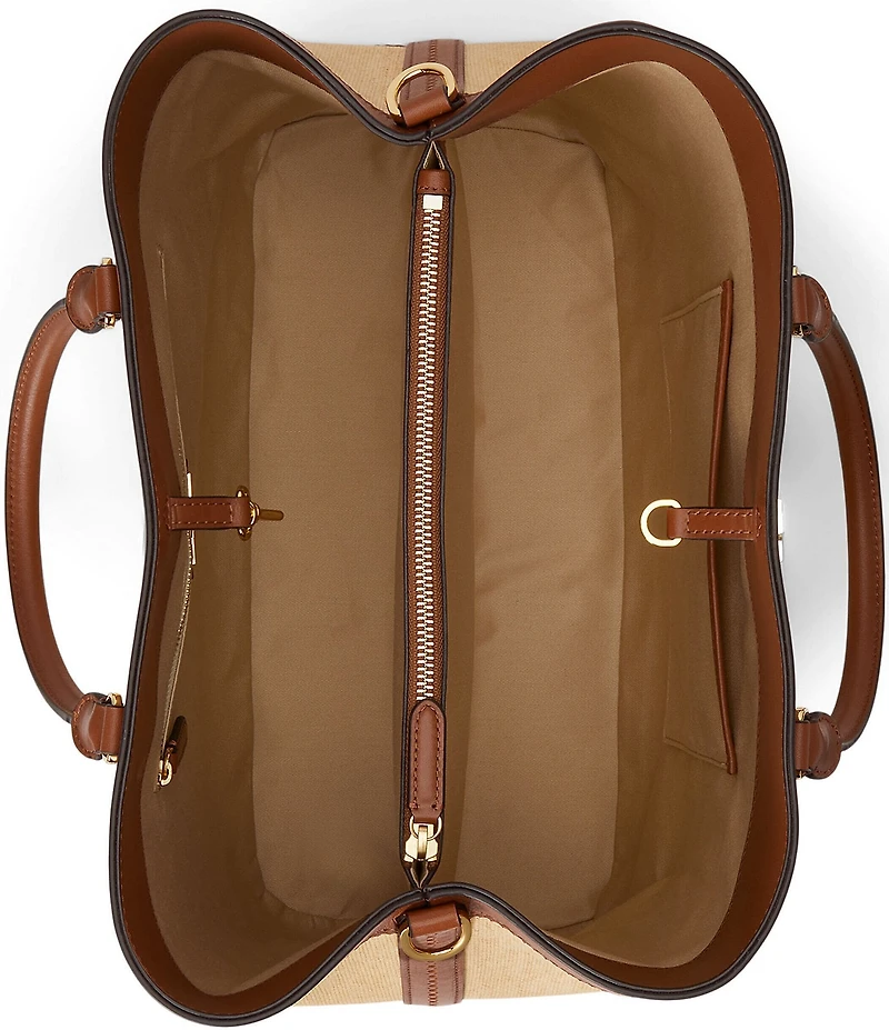 Lauren Ralph Lauren Marcy Large Straw Leather Satchel Bag