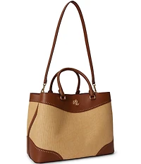 Lauren Ralph Lauren Marcy Large Straw Leather Satchel Bag