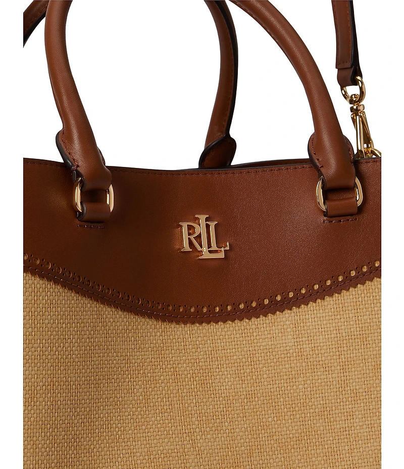 Lauren Ralph Lauren Marcy Large Straw Leather Satchel Bag