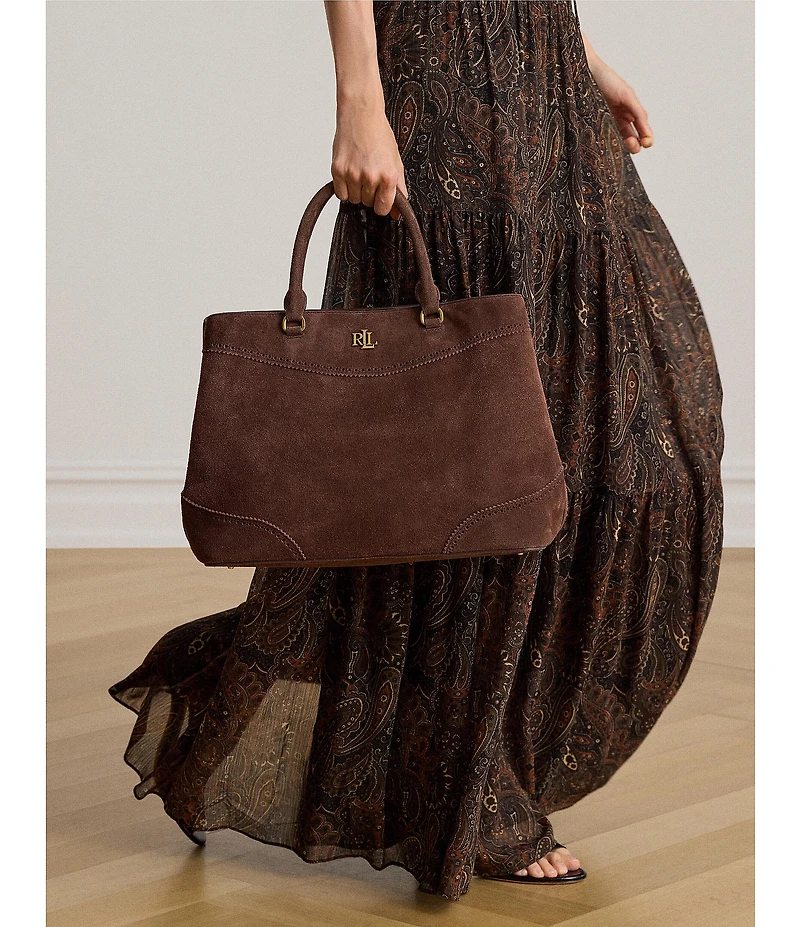 Lauren Ralph Lauren Marcy Perforated Suede Large Satchel Bag
