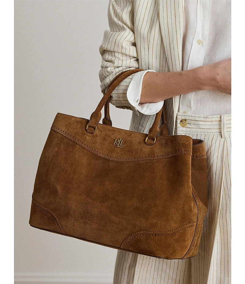 Lauren Ralph Lauren Marcy Perforated Suede Large Satchel Bag