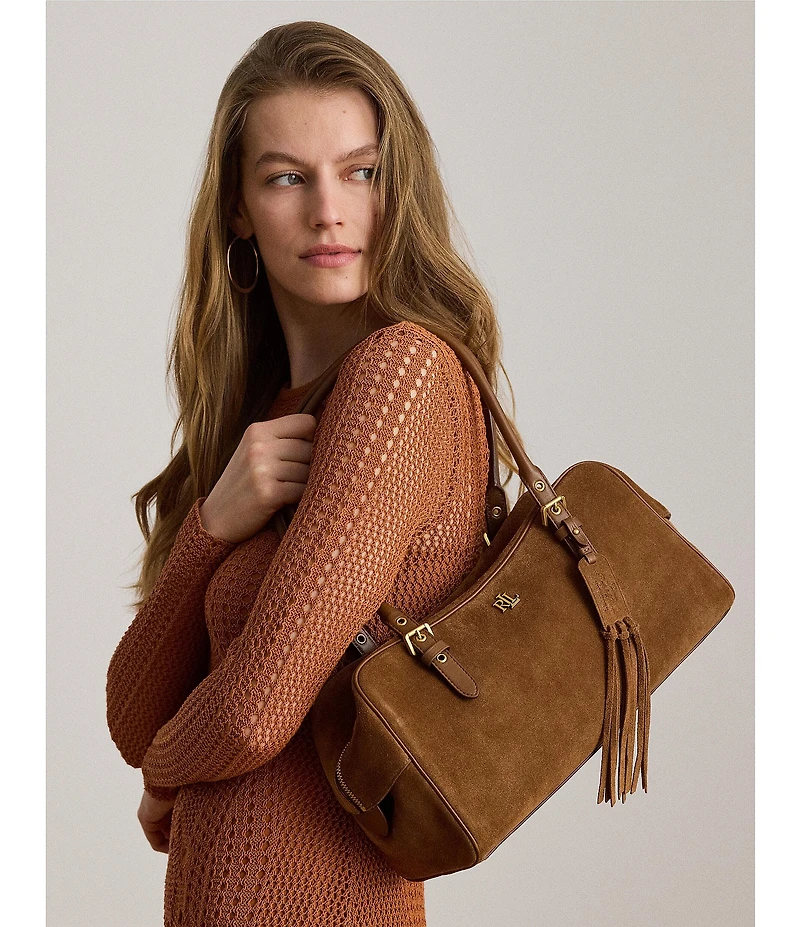 Lauren Ralph Lauren Marcy Suede Large Zip Handle Satchel Bag