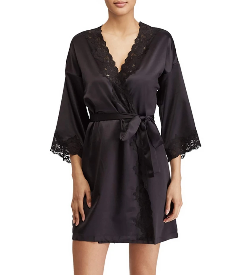 Lauren Ralph Lauren Matte Satin Kimono Sleeve Coordinating Short Wrap Bridal Robe