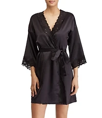 Lauren Ralph Lauren Matte Satin Kimono Sleeve Coordinating Short Wrap Bridal Robe