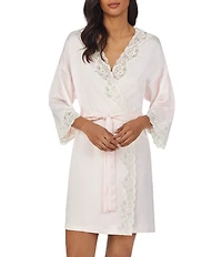 Lauren Ralph Lauren Matte Satin Kimono Sleeve Coordinating Short Wrap Bridal Robe