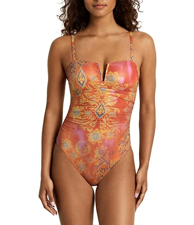Lauren Ralph Lauren Medallion Shimmer V-Wire One Piece Swimsuit