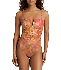 Lauren Ralph Lauren Medallion Shimmer V-Wire One Piece Swimsuit
