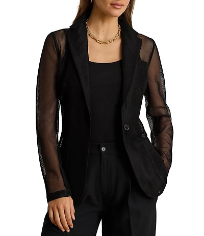 Lauren Ralph Lauren Mesh Notch Collar Long Sleeve Single Button Blazer