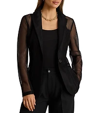 Lauren Ralph Lauren Mesh Notch Collar Long Sleeve Single Button Blazer