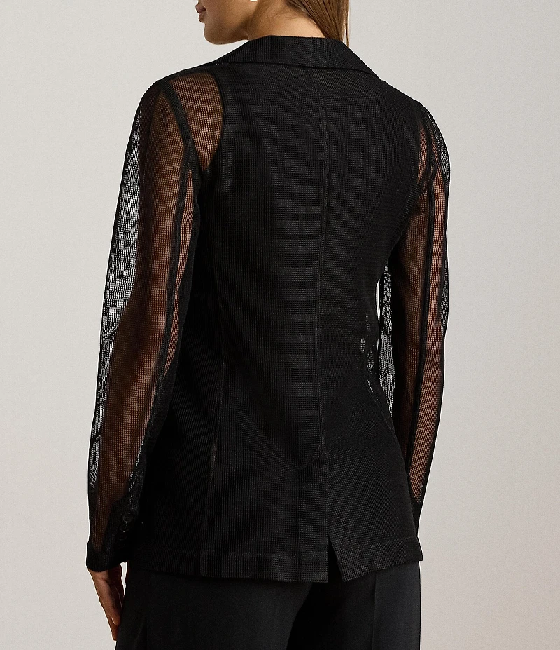 Lauren Ralph Lauren Mesh Notch Collar Long Sleeve Single Button Blazer
