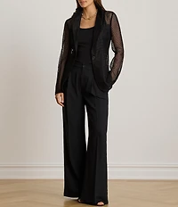 Lauren Ralph Lauren Mesh Notch Collar Long Sleeve Single Button Blazer