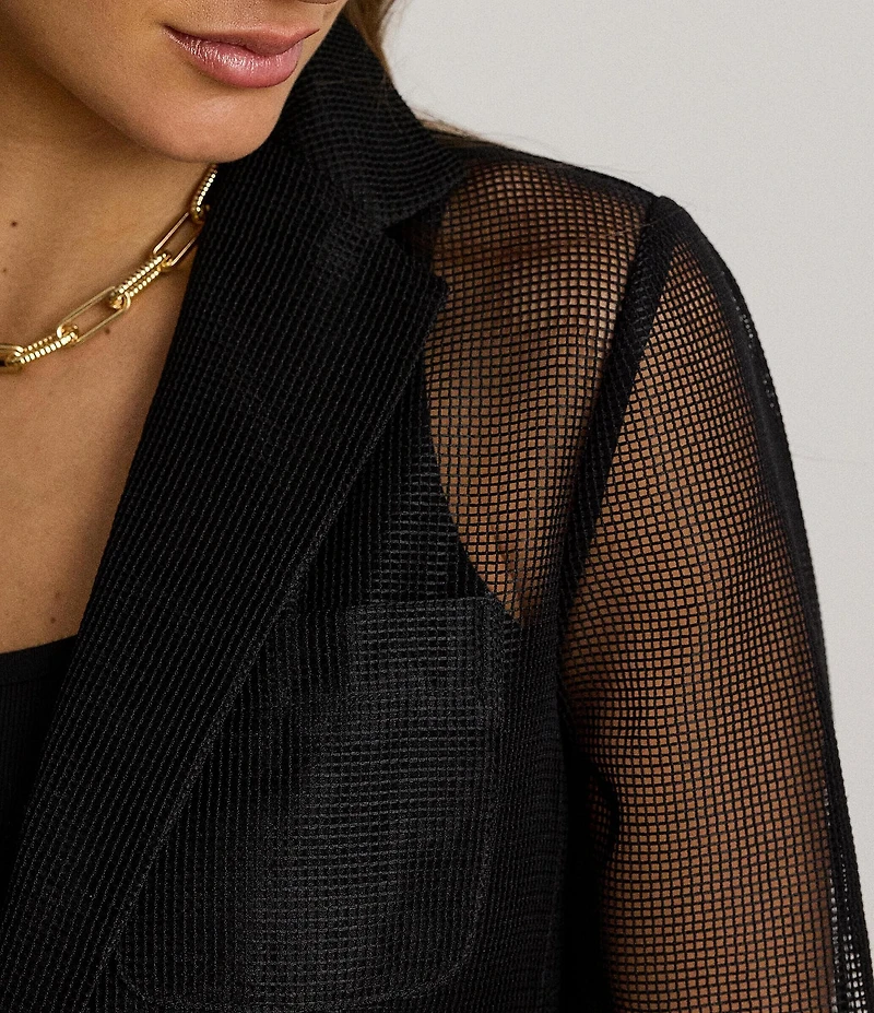 Lauren Ralph Lauren Mesh Notch Collar Long Sleeve Single Button Blazer