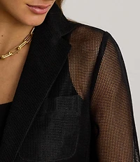 Lauren Ralph Lauren Mesh Notch Collar Long Sleeve Single Button Blazer