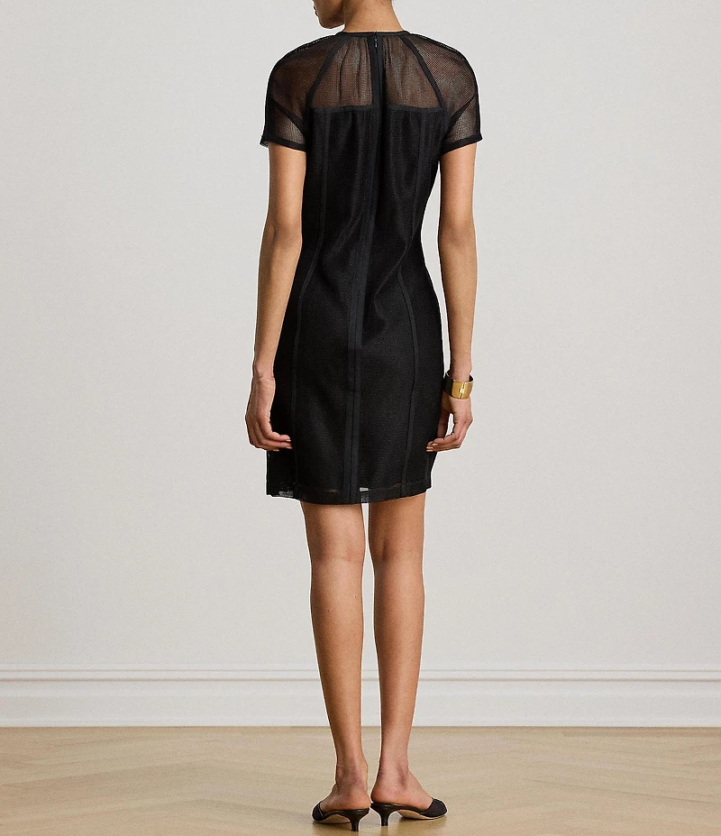 Lauren Ralph Lauren Mesh Round Neck Short Sleeve Sheath Dress