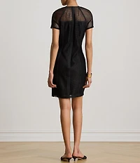 Lauren Ralph Lauren Mesh Round Neck Short Sleeve Sheath Dress