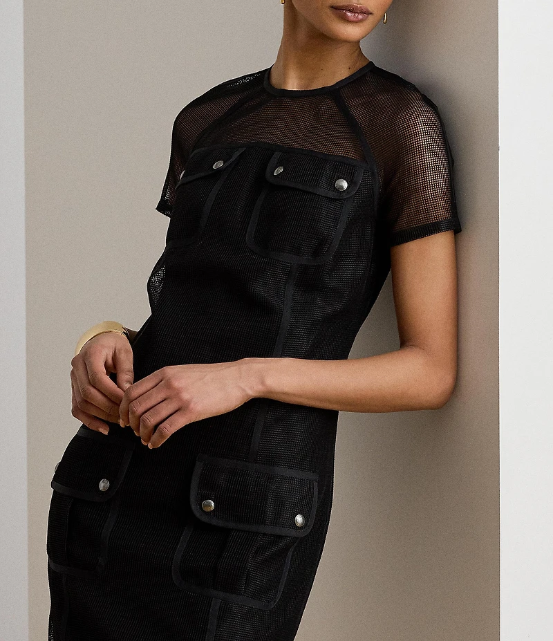 Lauren Ralph Lauren Mesh Round Neck Short Sleeve Sheath Dress