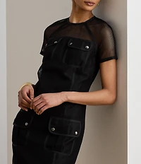 Lauren Ralph Lauren Mesh Round Neck Short Sleeve Sheath Dress
