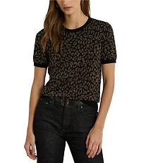 Lauren Ralph Lauren Metallic Animal Jacquard Motif Crew Neck Short Sleeve Sweater