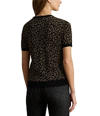 Lauren Ralph Lauren Metallic Animal Jacquard Motif Crew Neck Short Sleeve Sweater