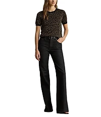 Lauren Ralph Lauren Metallic Animal Jacquard Motif Crew Neck Short Sleeve Sweater